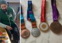 Michaël Jérémiasz (left) and his medals (right)