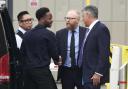 Raheem Sterling (2nd left) arriving at Basingstoke Magistrates' Court