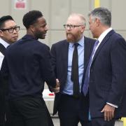 Raheem Sterling (2nd left) arriving at Basingstoke Magistrates' Court